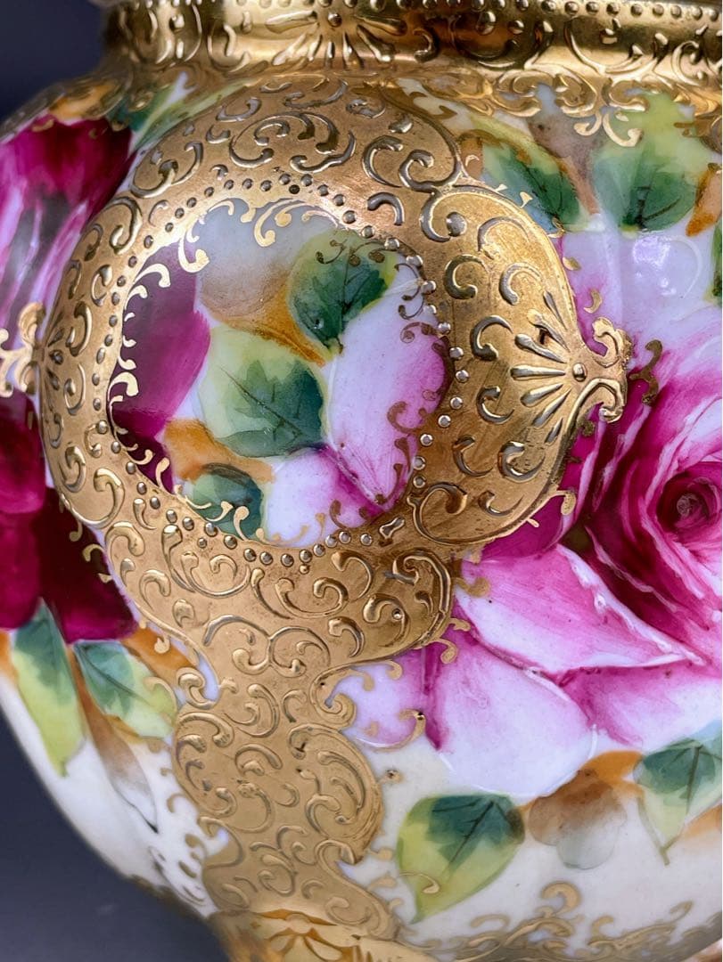 【訳あり】オールドニッポン バラ紋 ビスケットジャー クッキージャー 金盛り