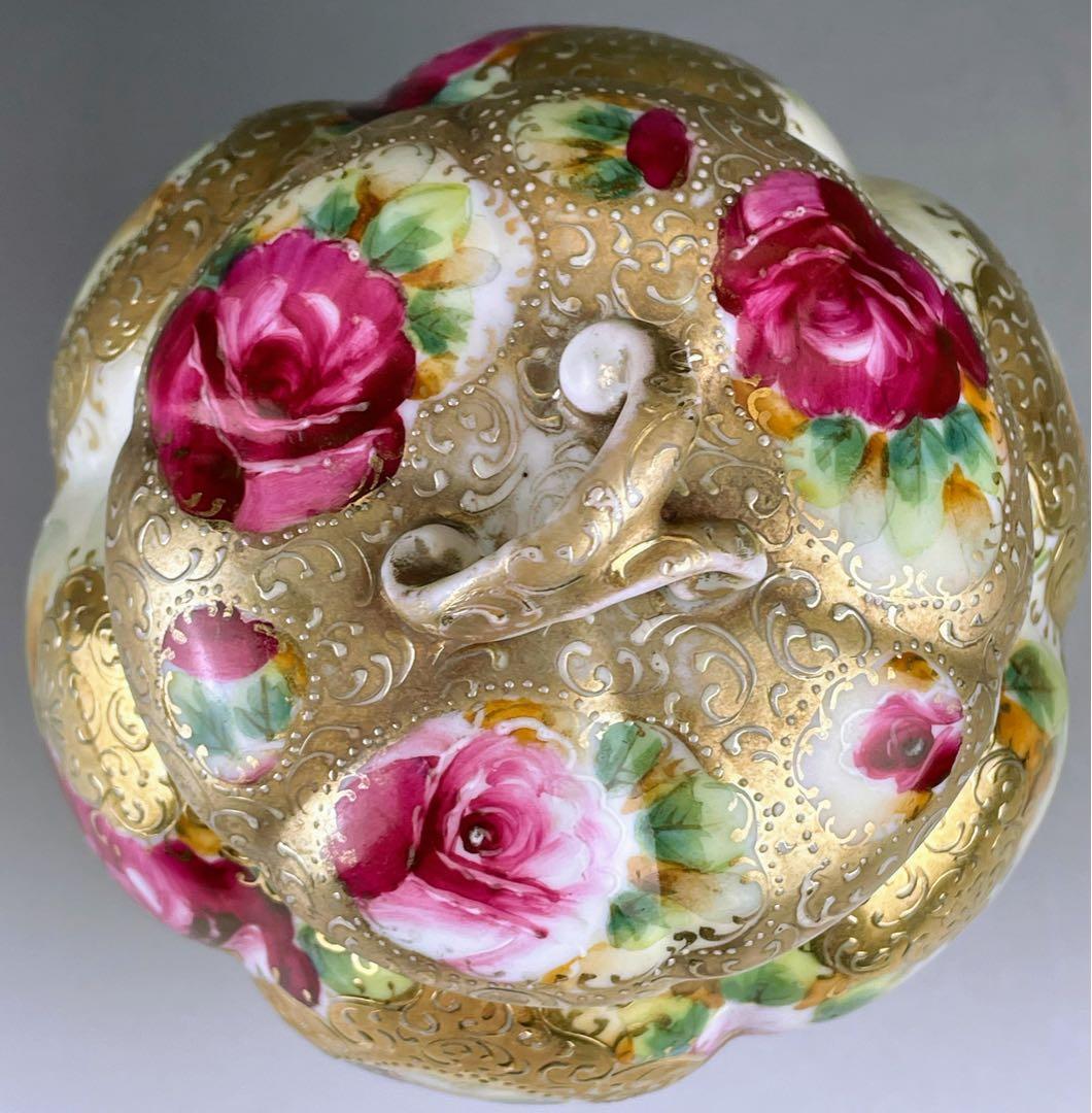 【訳あり】オールドニッポン バラ紋 ビスケットジャー クッキージャー 金盛り