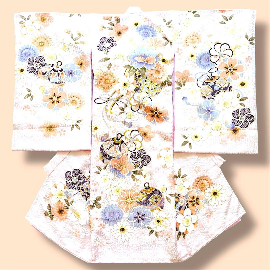 【新品/日本製】スノーピンク 正絹 本金彩 /京友禅/お宮参り 産着/長襦袢付