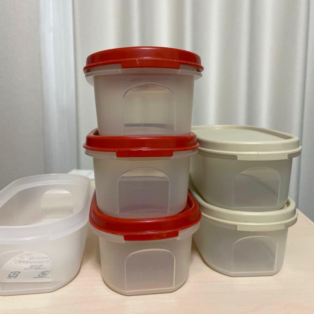 【値下げしました】タッパーウェアMM楕円　ベージュ　赤 セット