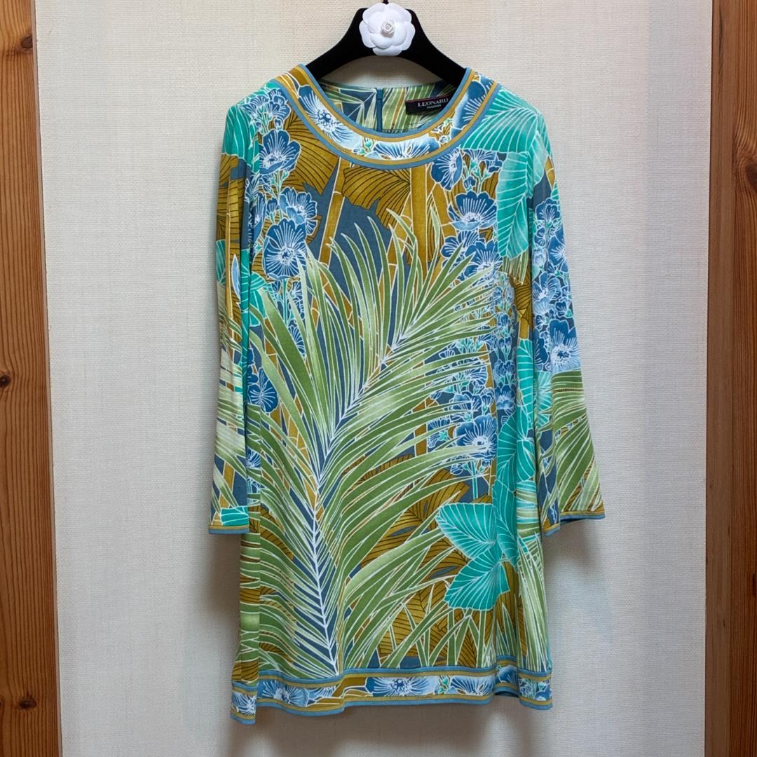 LEONARD レオナール 花柄プリント グリーン チュニック サイズ40