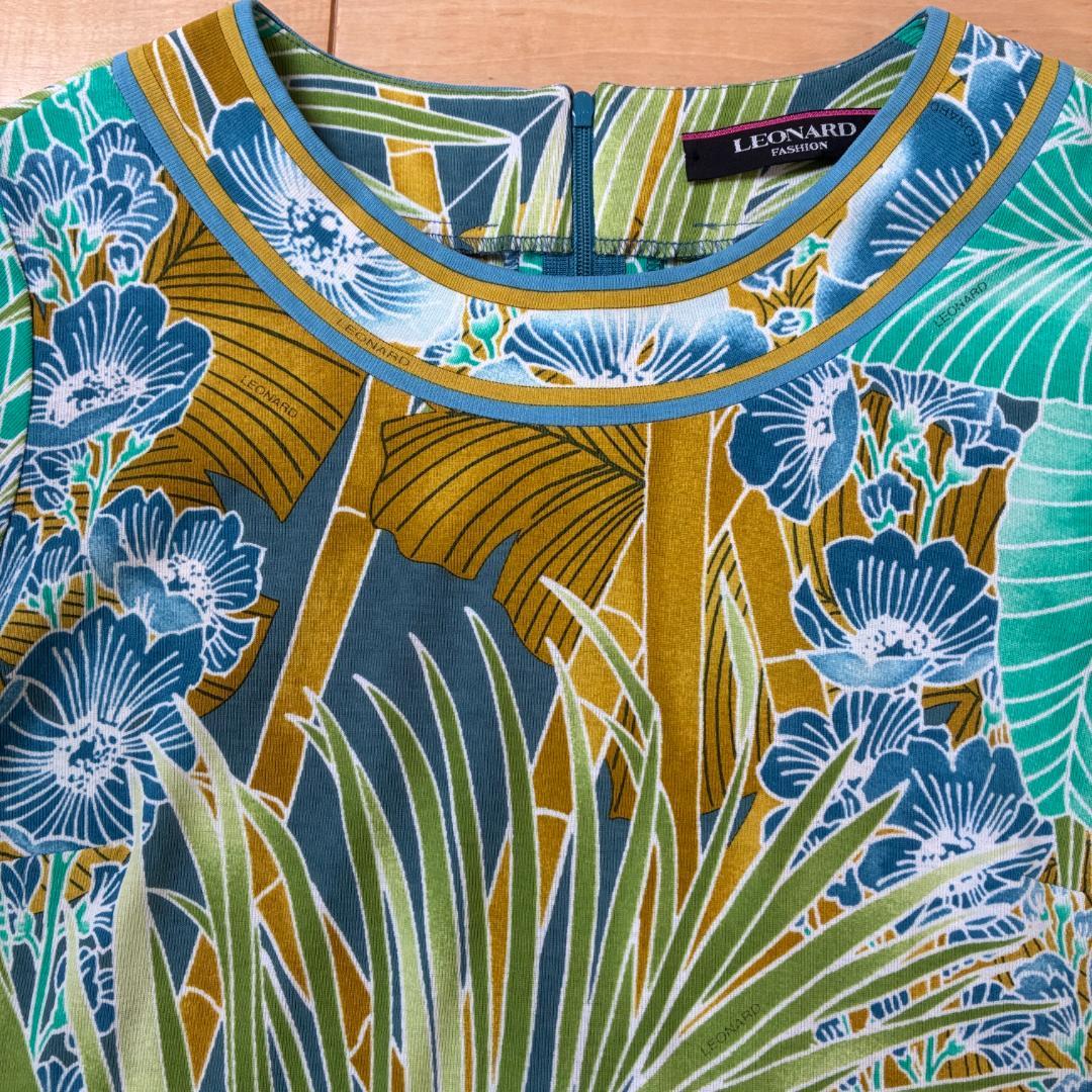 LEONARD レオナール 花柄プリント グリーン チュニック サイズ40
