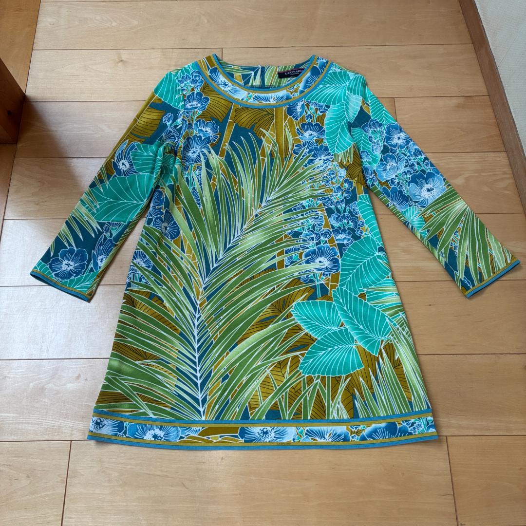 LEONARD レオナール 花柄プリント グリーン チュニック サイズ40