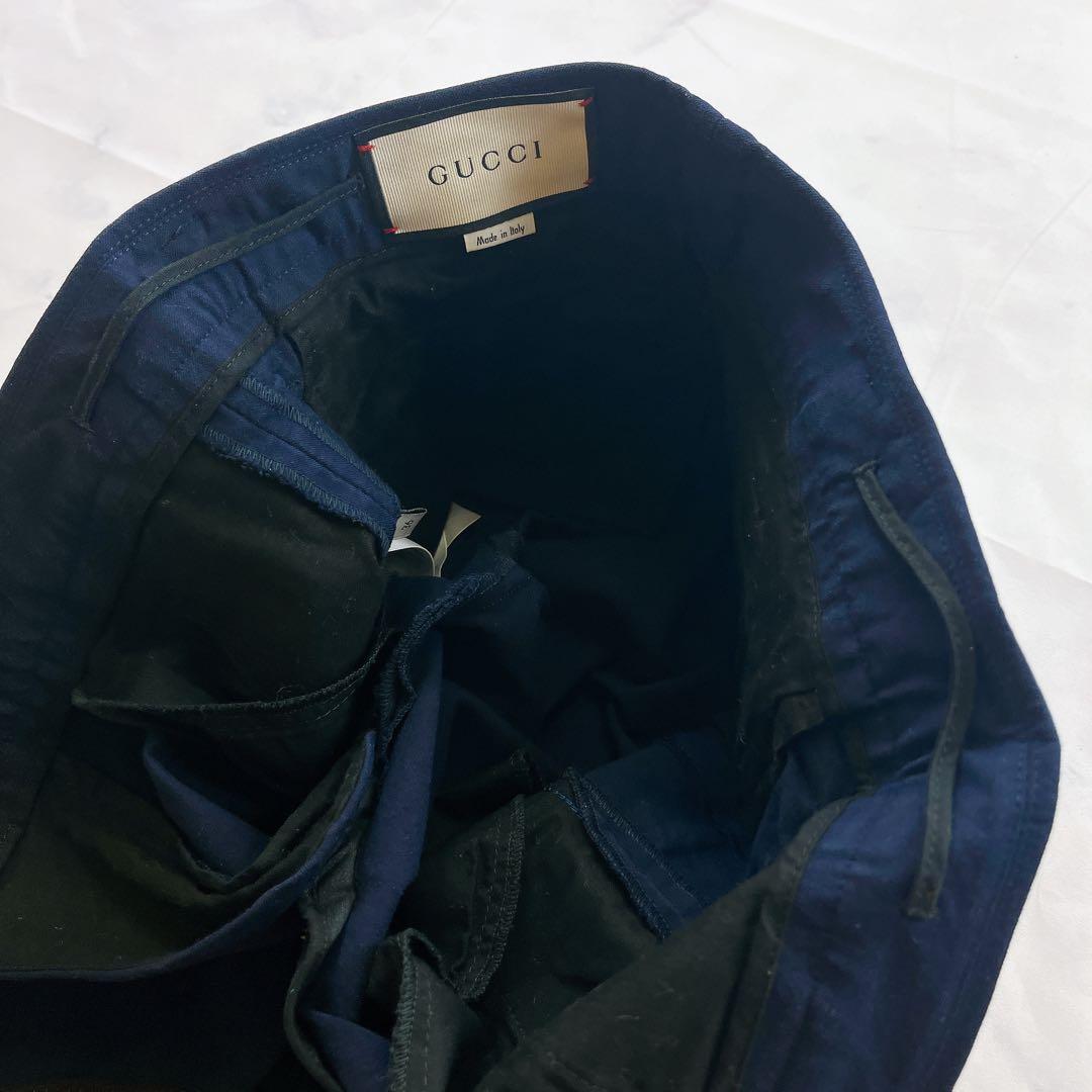 極美品✨GUCCI 現行タグ 刺繍 フラワー ボタニカル パンツ ネイビー紺色