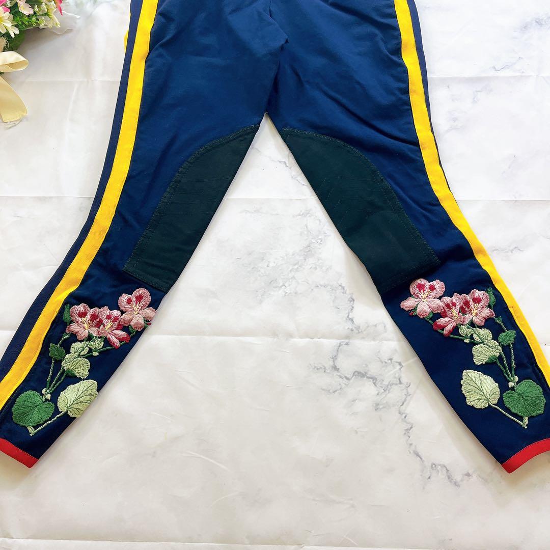 極美品✨GUCCI 現行タグ 刺繍 フラワー ボタニカル パンツ ネイビー紺色