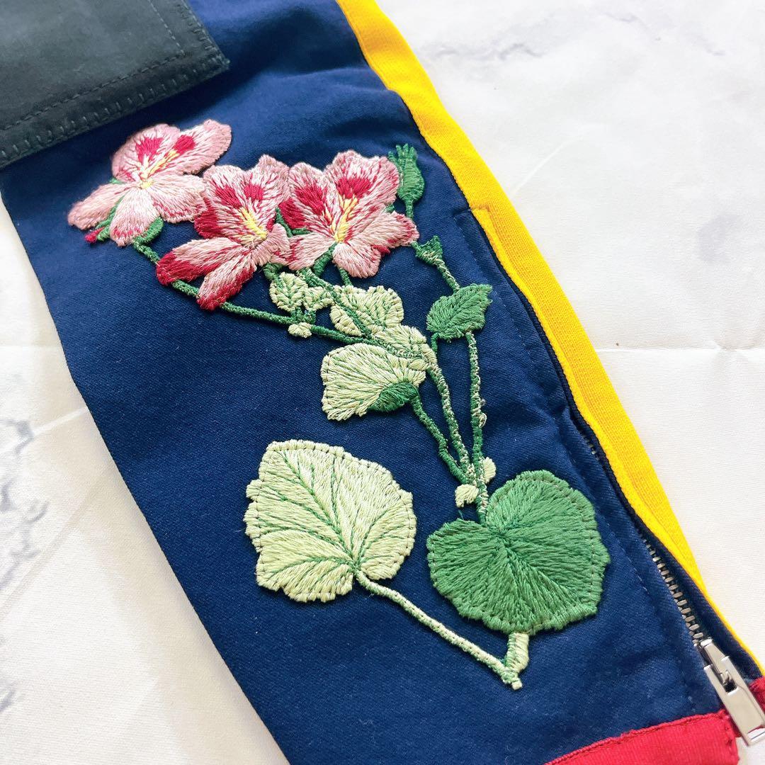 極美品✨GUCCI 現行タグ 刺繍 フラワー ボタニカル パンツ ネイビー紺色