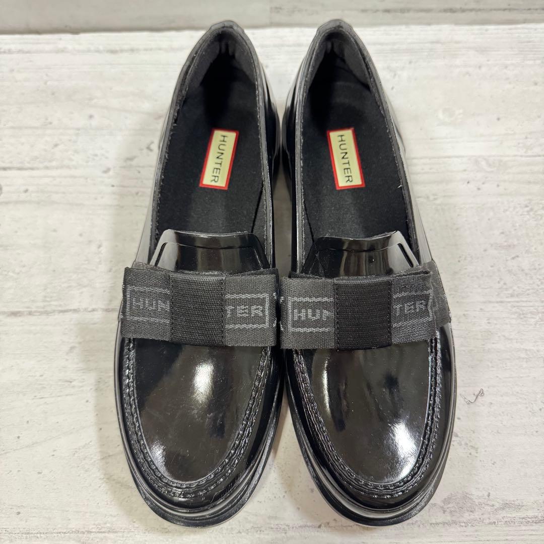 ハンター リボンペニーローファーレインシューズ 26.0cm　ブラック 黒
