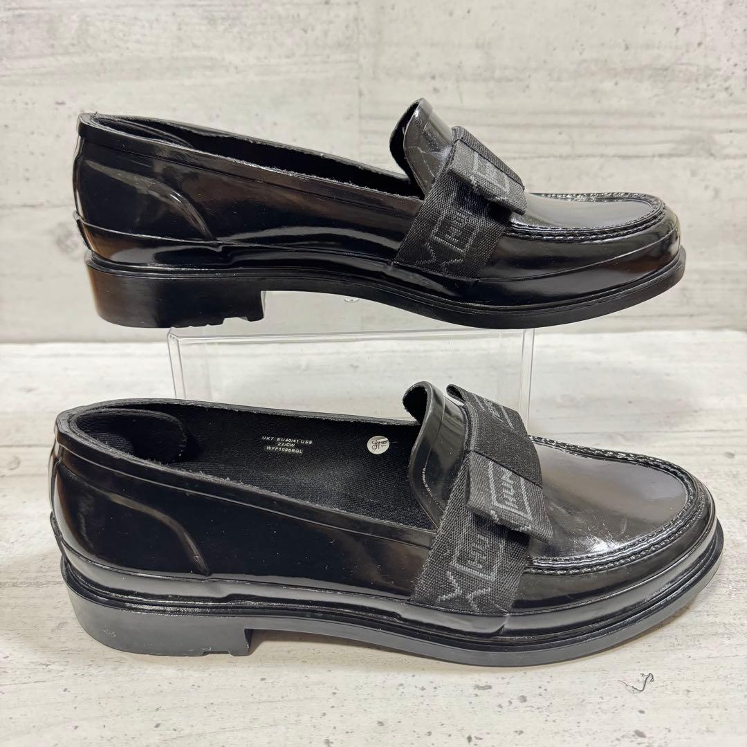 ハンター リボンペニーローファーレインシューズ 26.0cm　ブラック 黒