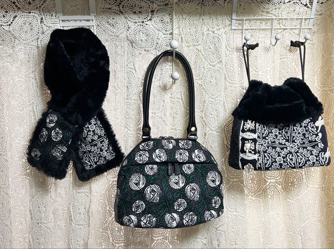 にゃんこ大好き ミナペルホネンハンドメイドブガッティ＆ファーバッグセット