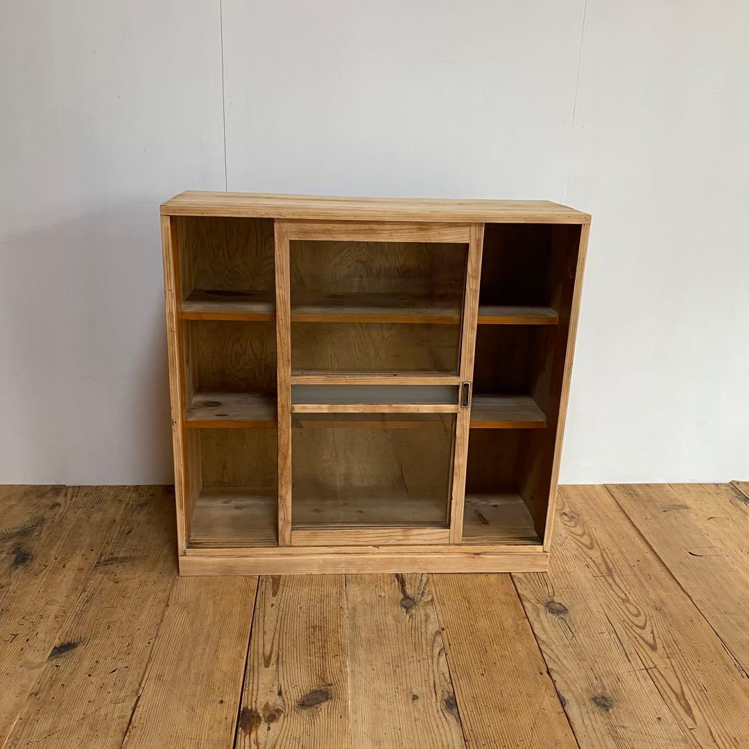 アンティーク ガラス 戸棚 キャビネット 食器棚 本棚 飾り棚 無塗装z