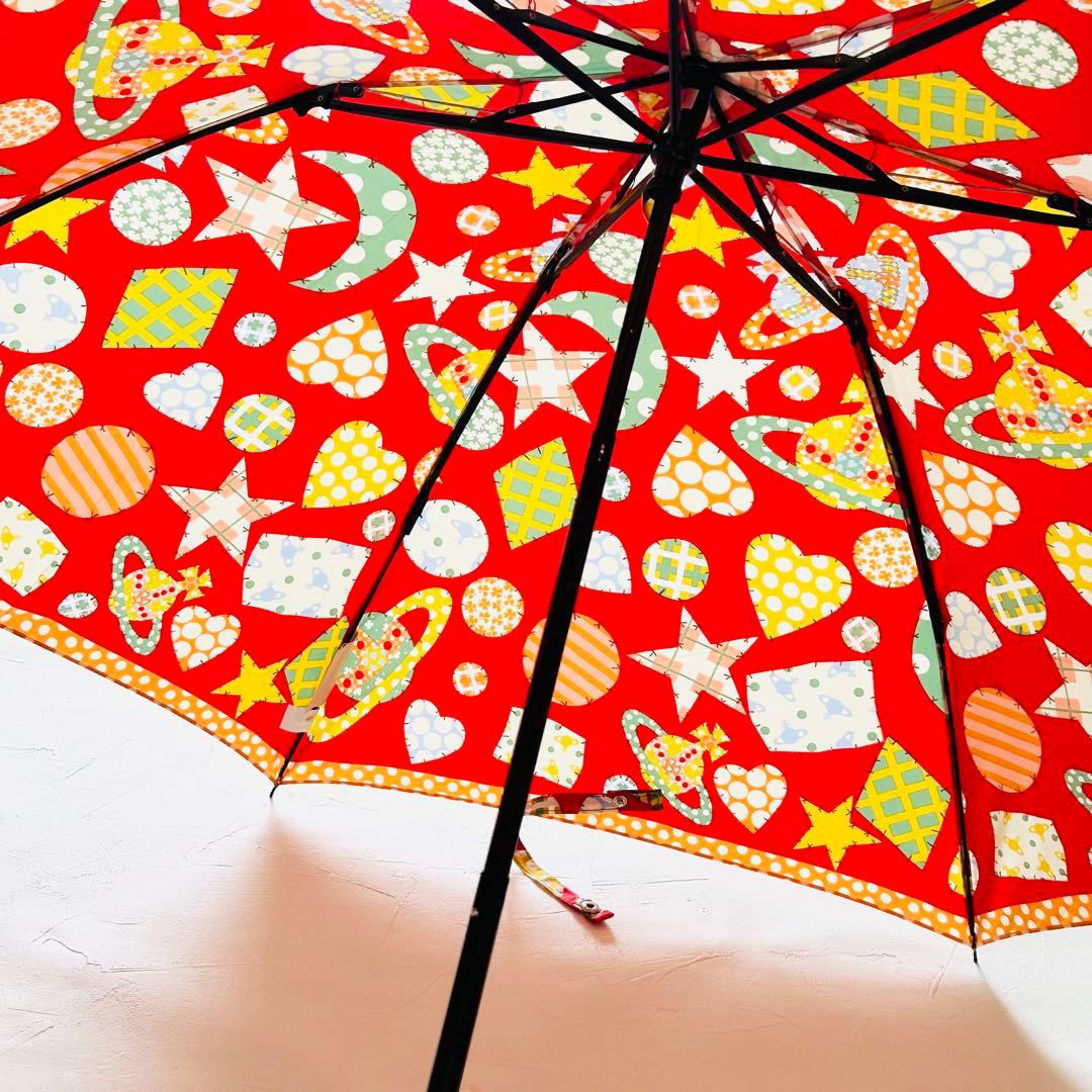 美品軽量ヴィヴィアンウエストウッド折りたたみ傘オーブ柄レッド総柄