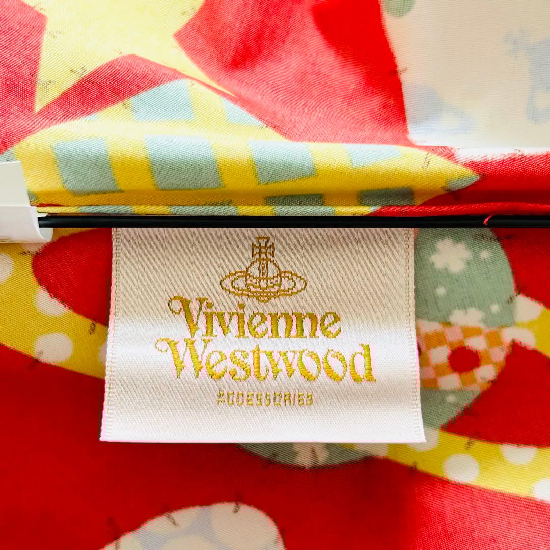 美品軽量ヴィヴィアンウエストウッド折りたたみ傘オーブ柄レッド総柄