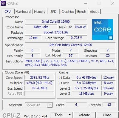 Intel CPU Core i5 12400【動作確認済】