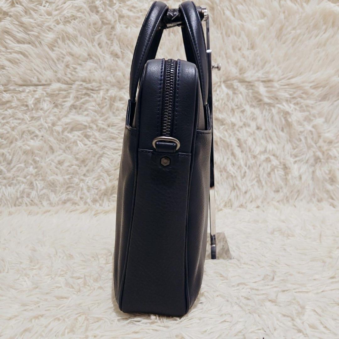 極美品 ランバン ビジネスバッグ A4可 オールレザー ネイビー PC収納 紺