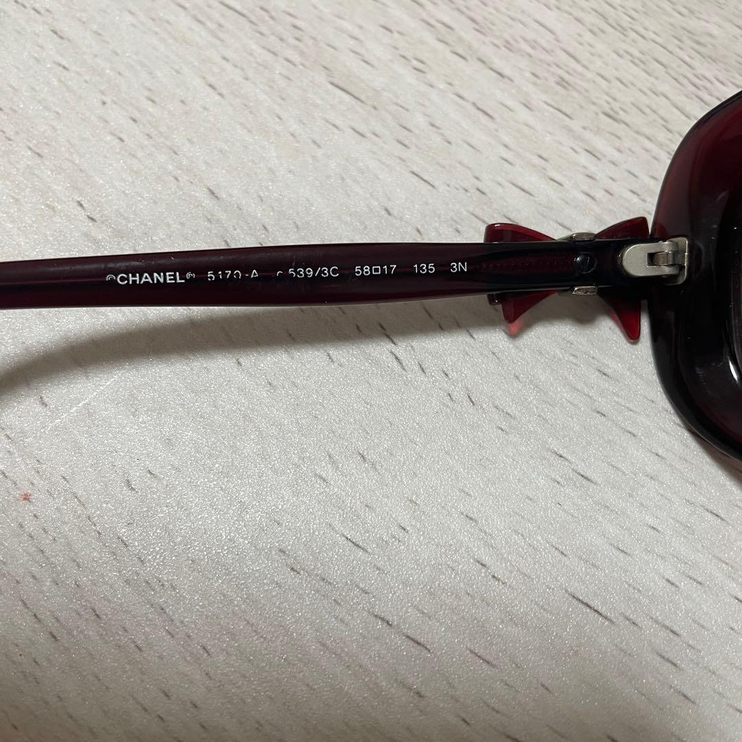 CHANEL サイド リボン モチーフ ココマーク ロゴ サングラス ボルドー