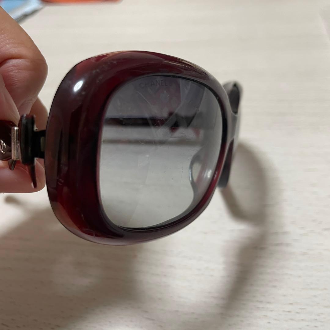 CHANEL サイド リボン モチーフ ココマーク ロゴ サングラス ボルドー
