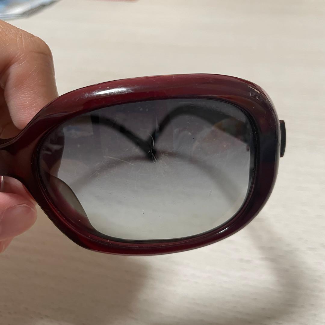 CHANEL サイド リボン モチーフ ココマーク ロゴ サングラス ボルドー