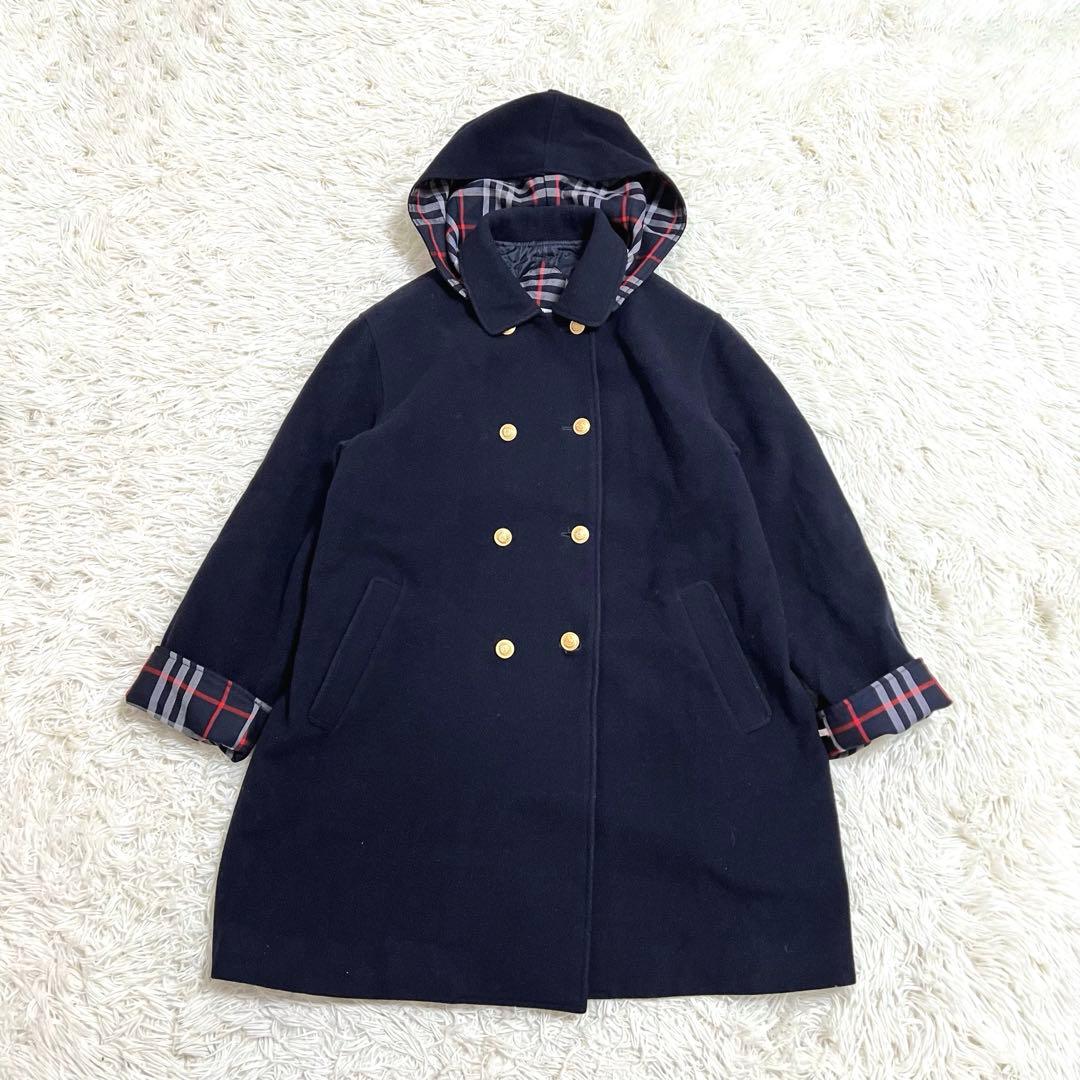 バーバリー フードコート ダブル チェック 金ボタン　 キルティング ネイビーM