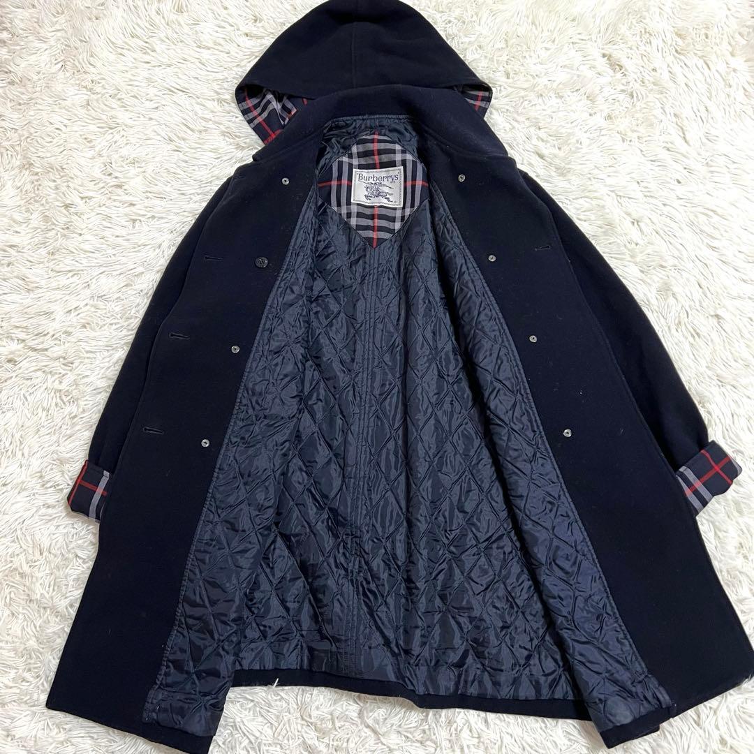 バーバリー フードコート ダブル チェック 金ボタン　 キルティング ネイビーM