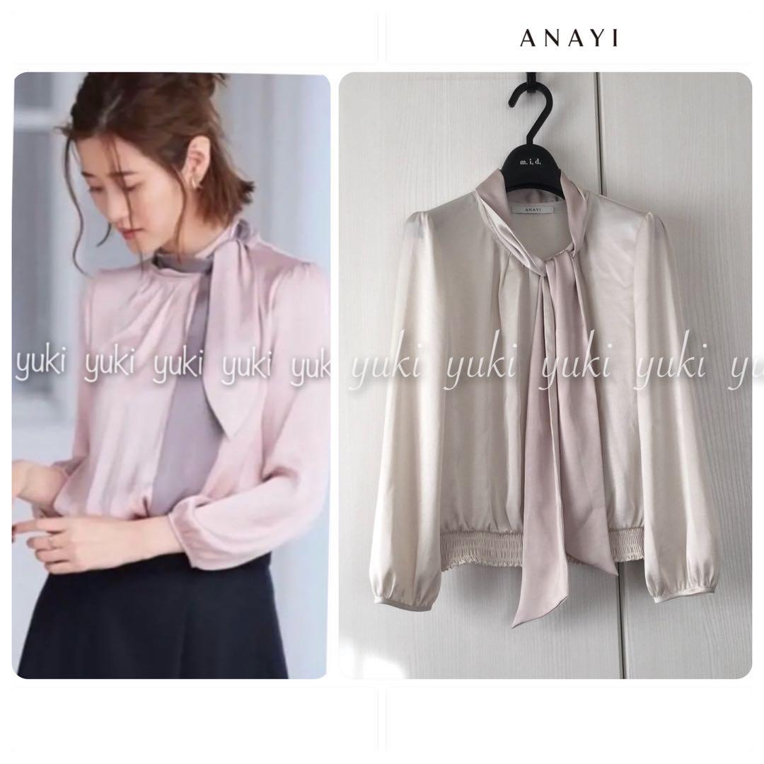 ANAYI サテンスムース ボウタイ プルオーバー ブラウス
