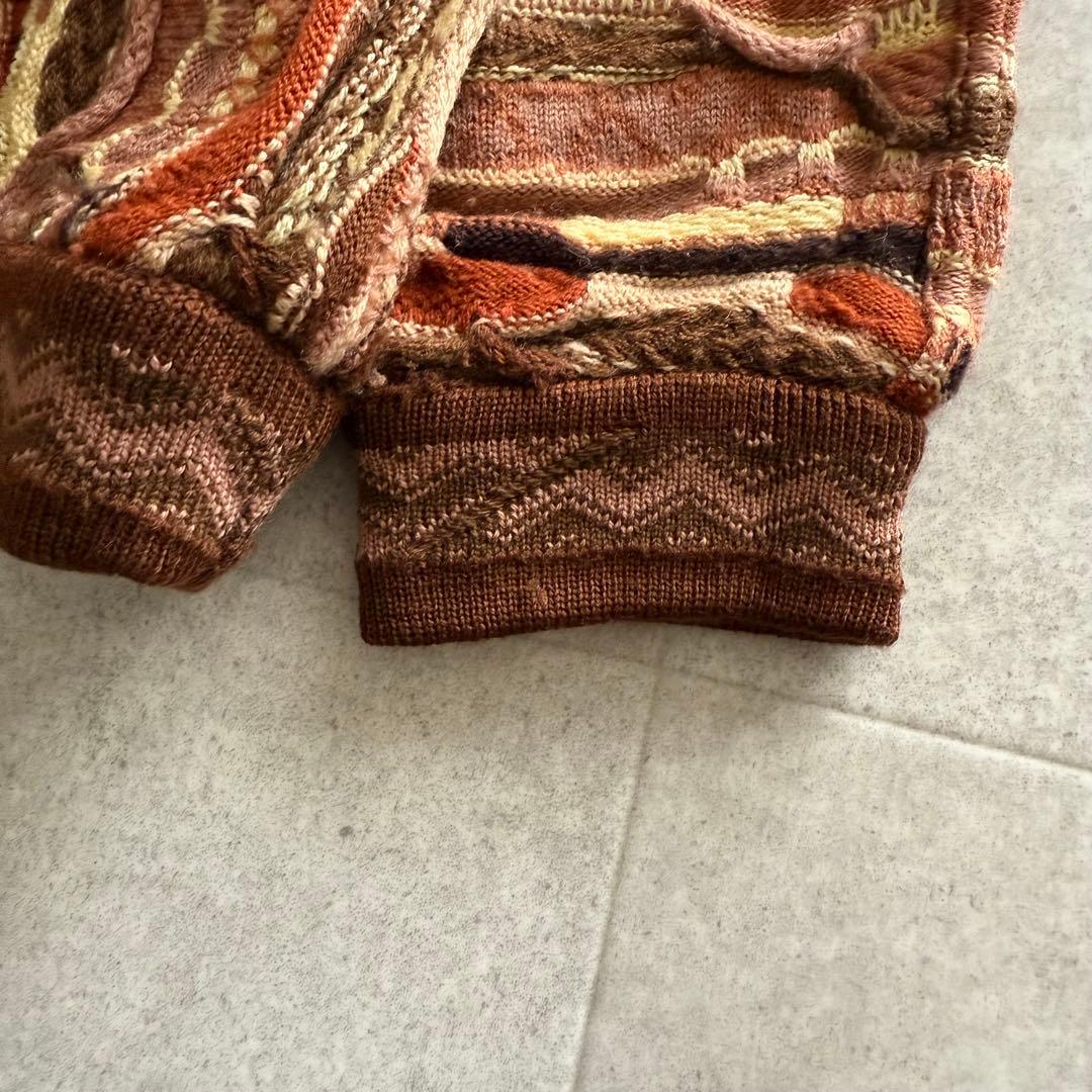 クージー　3D編みニット　セーター　マルチカラー　ブラウン系　長袖