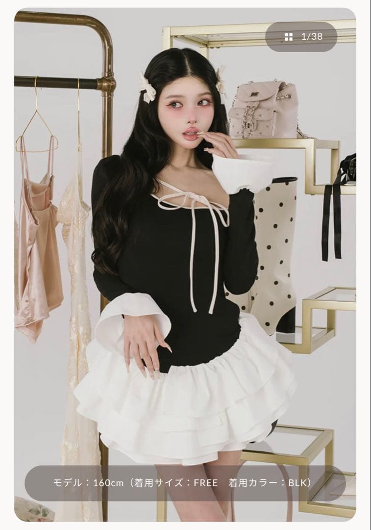 ダーリッチ　デザインネックリボンミニワンピース　ブラック