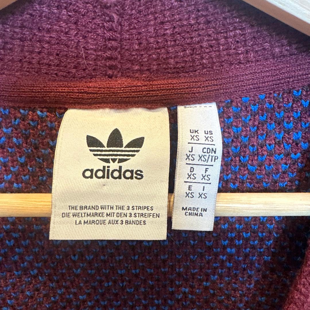 adidas カーディガン XS バーガンディ/ブルー