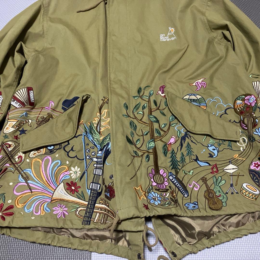 超美品 go slow caravan コードクロスパネル 刺繍 モッズコート