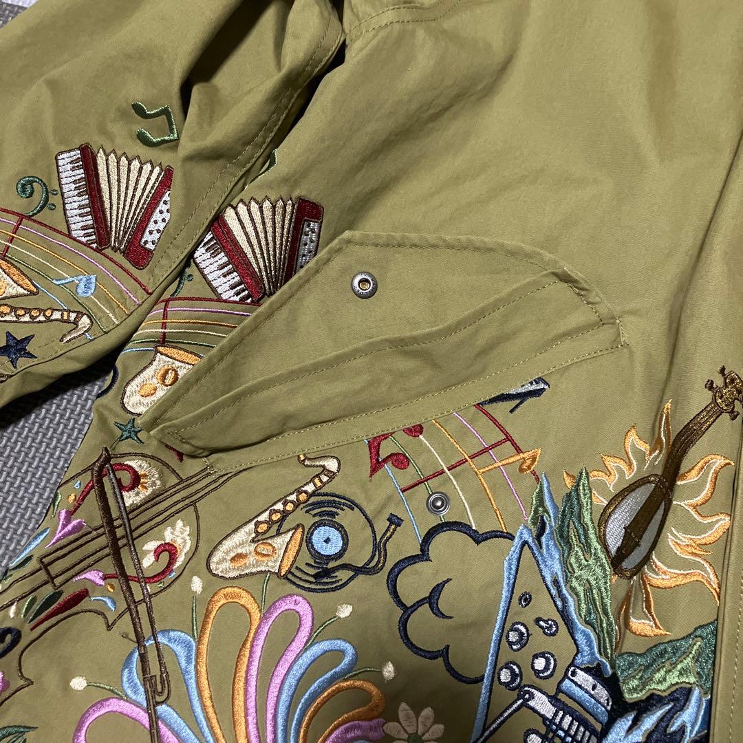 超美品 go slow caravan コードクロスパネル 刺繍 モッズコート