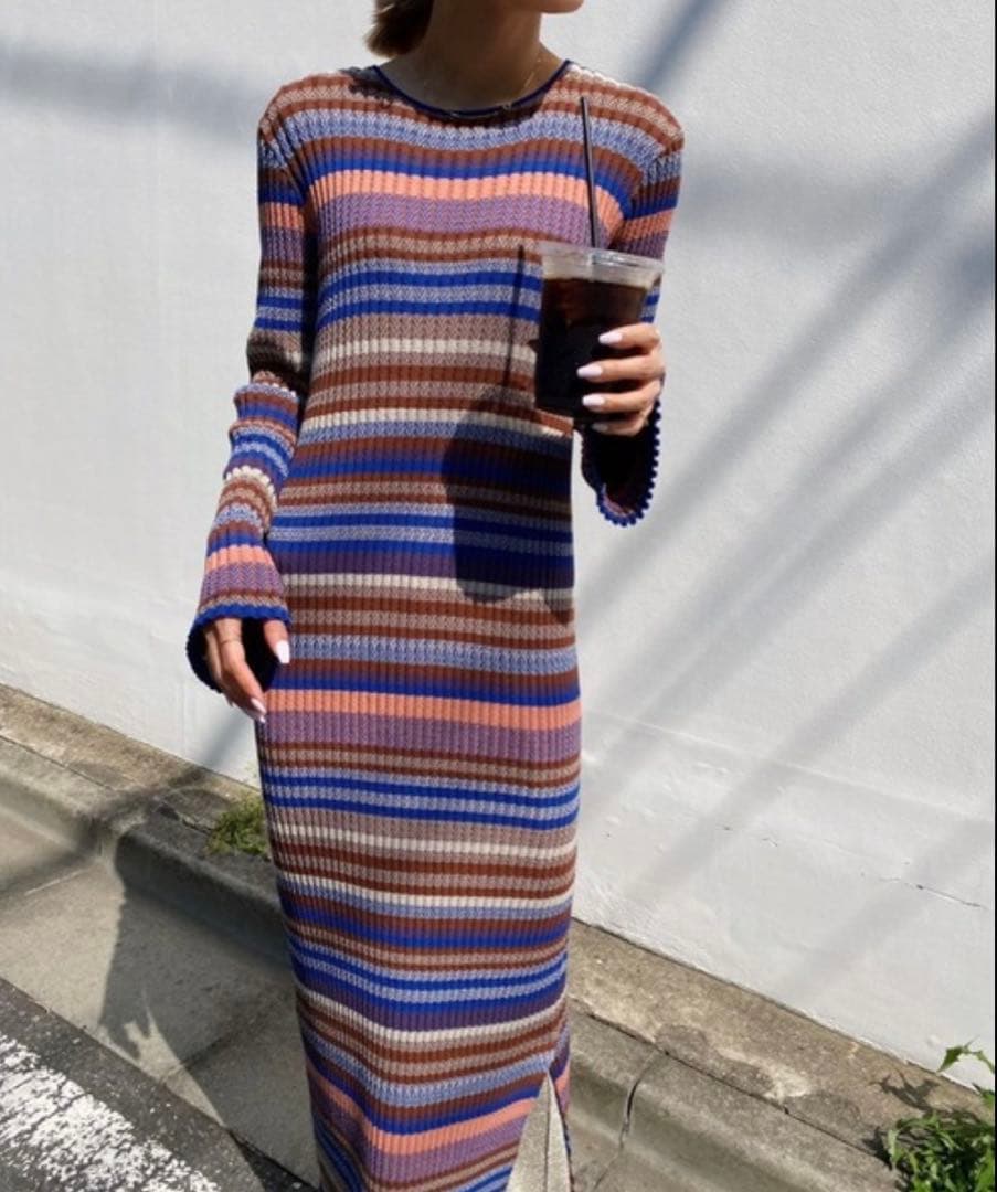 【Ameri】完売ワンピ★MULTI BORDER KNIT DRESS★