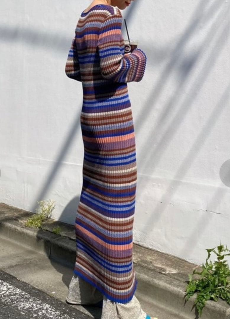 【Ameri】完売ワンピ★MULTI BORDER KNIT DRESS★