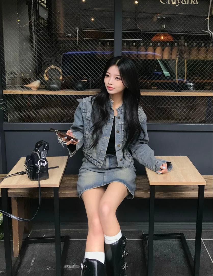 【早い者勝ち】値下げ‼️emmy ノーカラーフリンジデニムセットアップ サイズ F