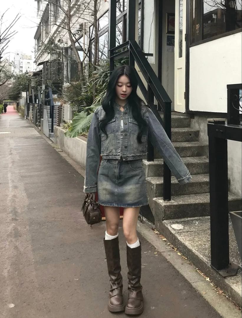 【早い者勝ち】値下げ‼️emmy ノーカラーフリンジデニムセットアップ サイズ F