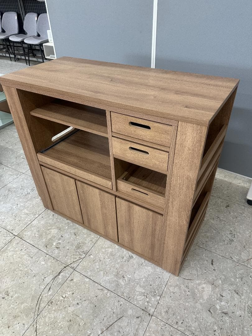 LOWYA 伸縮式キッチンカウンター 食器棚 ブラウン