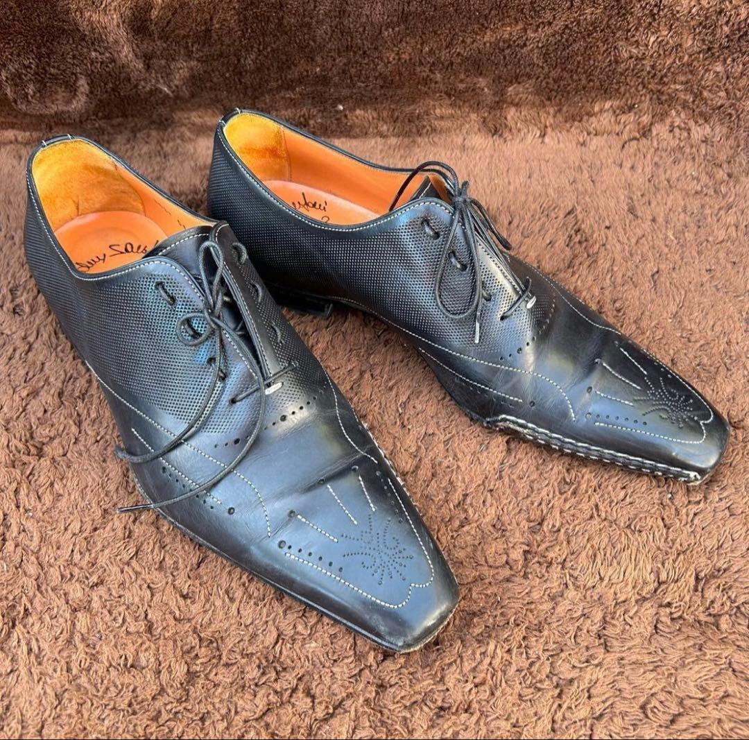 サントーニ　黒 レザー メッシュ ドレスシューズ