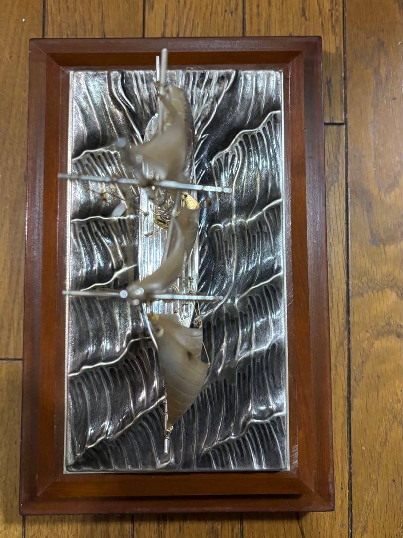 花*月様 純銀刻印　帆船置物　船長さ21cm 大きめ　ガラスケース付き　レトロ