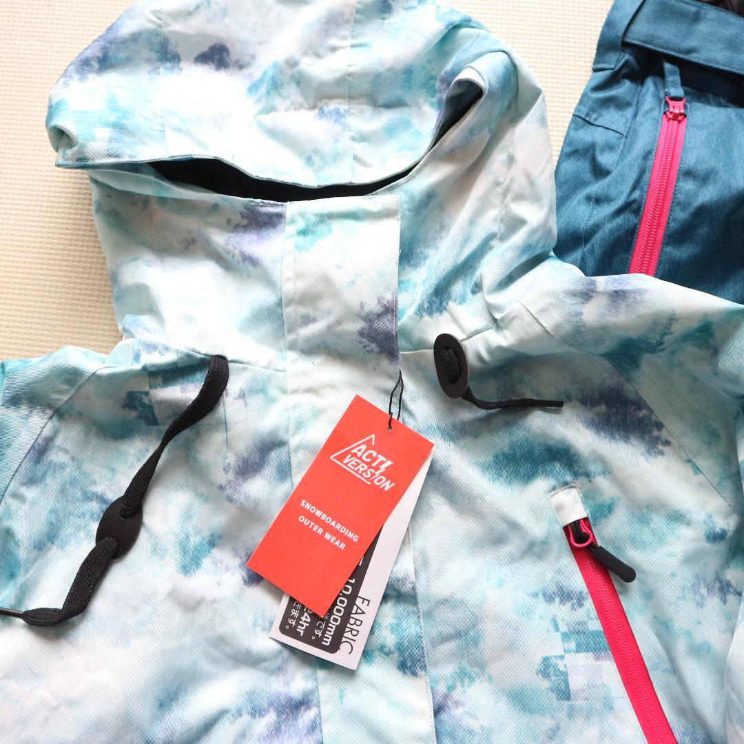 新品 レディースL パスケース付 多収納 スノーボードウェア上下セット スキー
