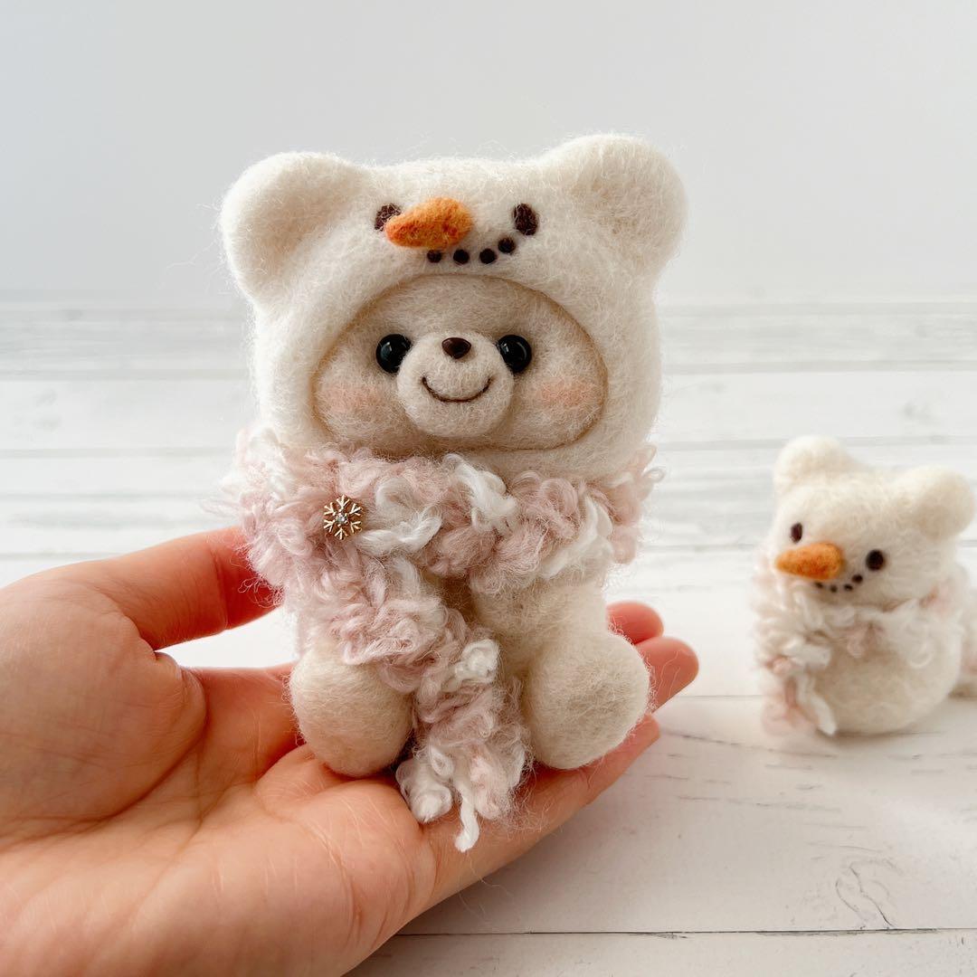 雪だるまくまちゃんセット（ピンク）　羊毛フェルト