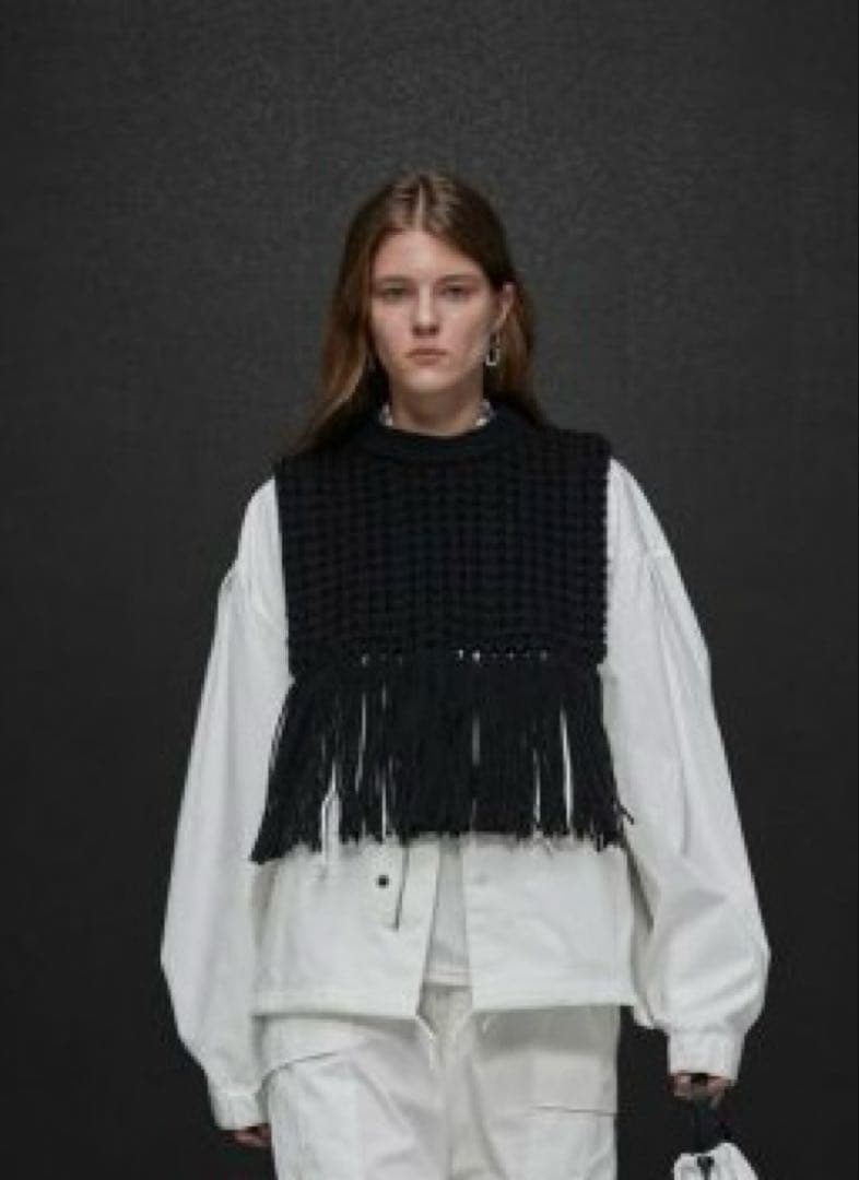 HYKE☆WAFFLE KNIT SWEATER TOP WITH FRINGE