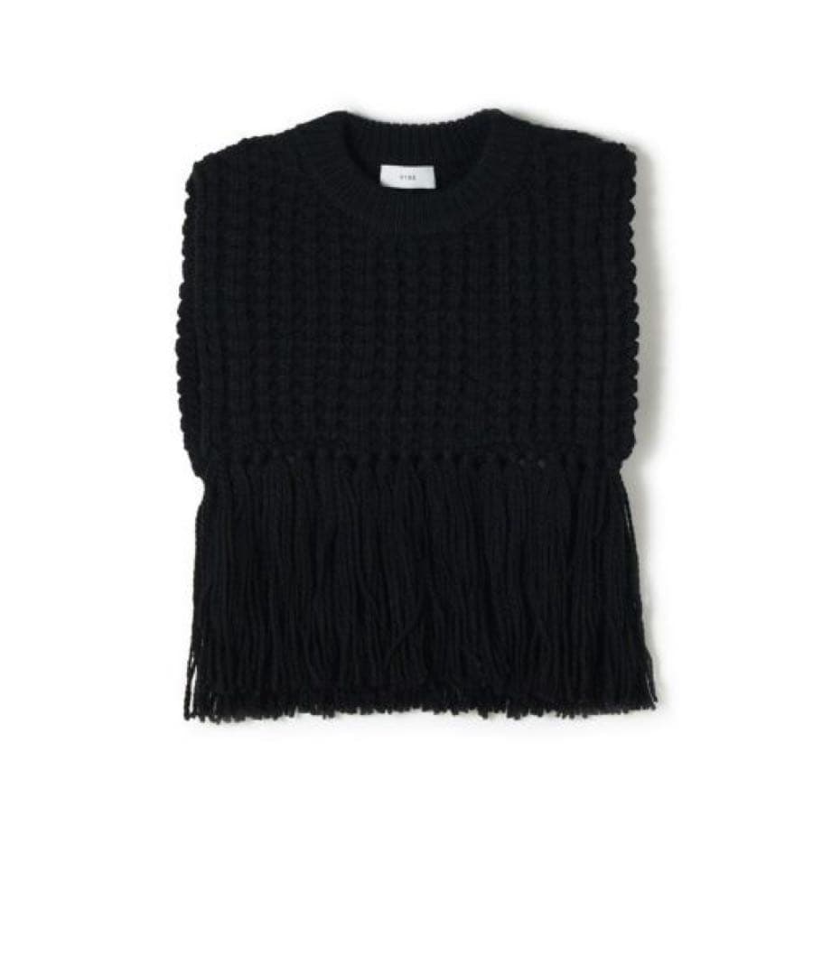 HYKE☆WAFFLE KNIT SWEATER TOP WITH FRINGE