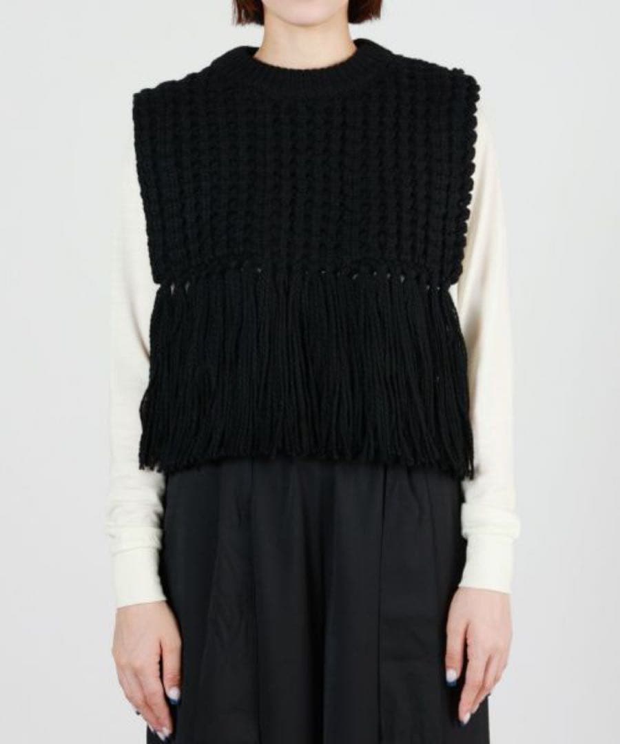 HYKE☆WAFFLE KNIT SWEATER TOP WITH FRINGE