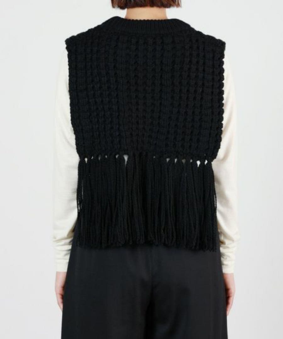 HYKE☆WAFFLE KNIT SWEATER TOP WITH FRINGE