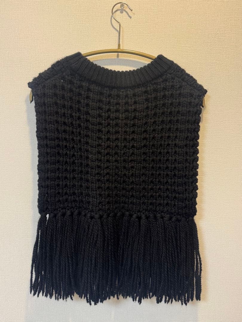 HYKE☆WAFFLE KNIT SWEATER TOP WITH FRINGE