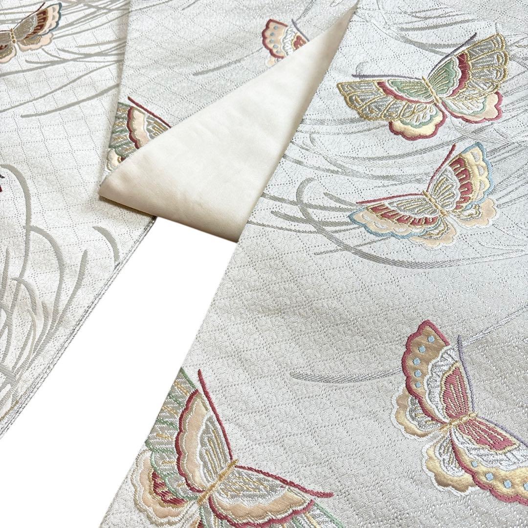 AA19袋帯 六通柄 金銀糸　唐織　蝶紋　正絹 着物