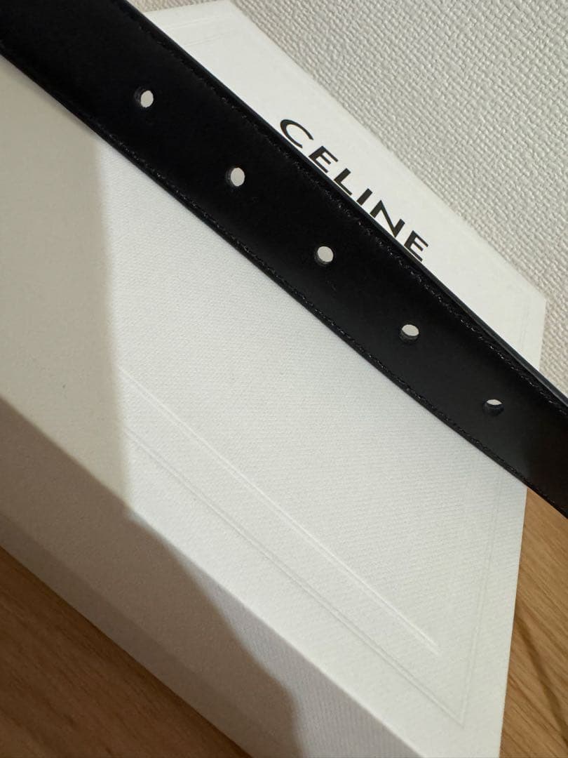 CELINE ブラックレザーベルト ゴールドバックル