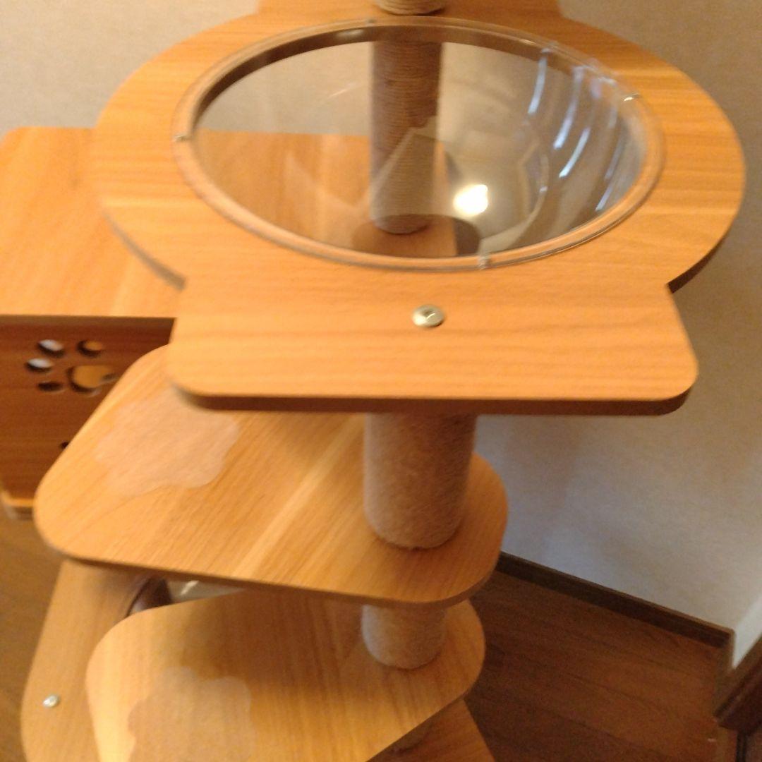 RAKU　木製　キャットタワー ベージュ　宇宙船付き