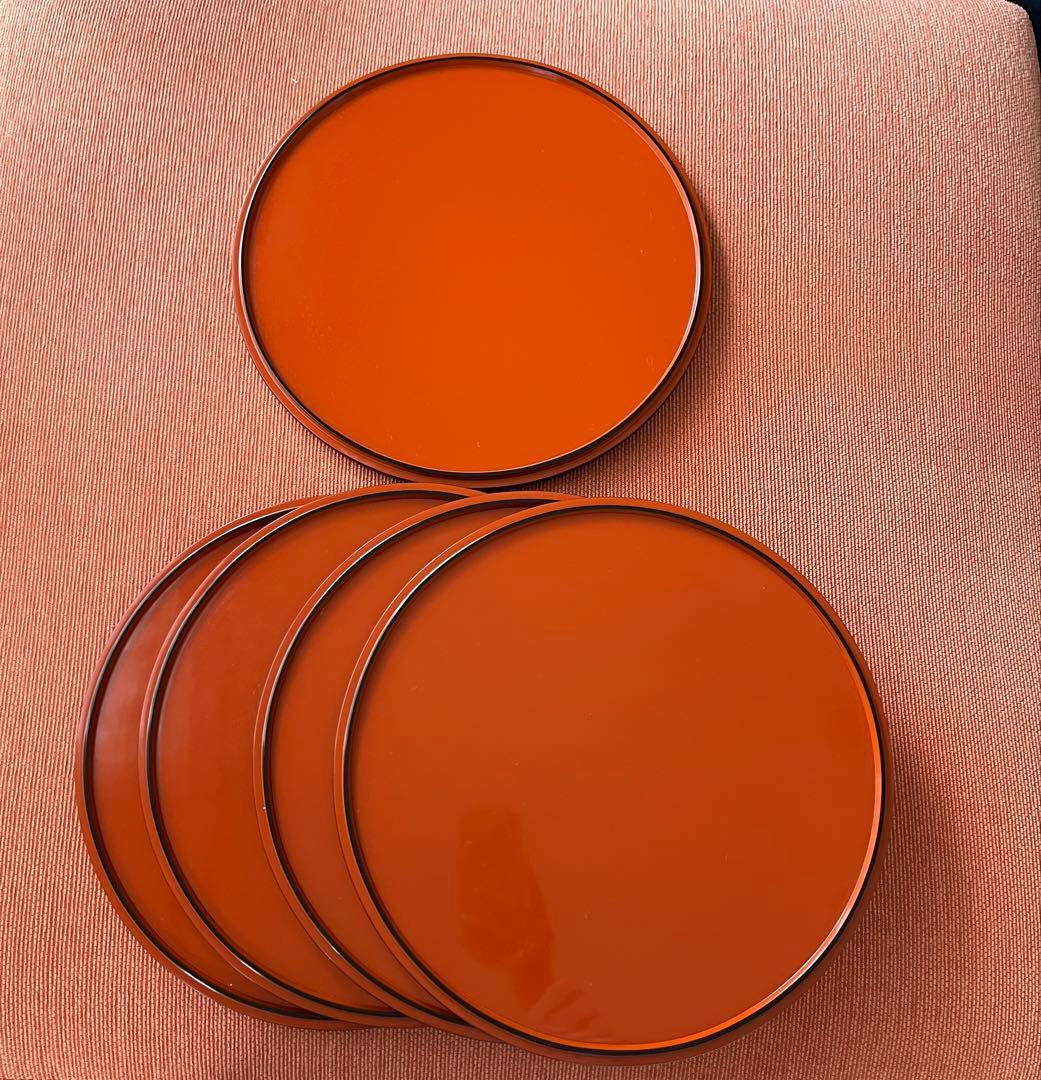 美品　輪島塗　瑞祥盆　丸盆　5枚セット　木箱入り