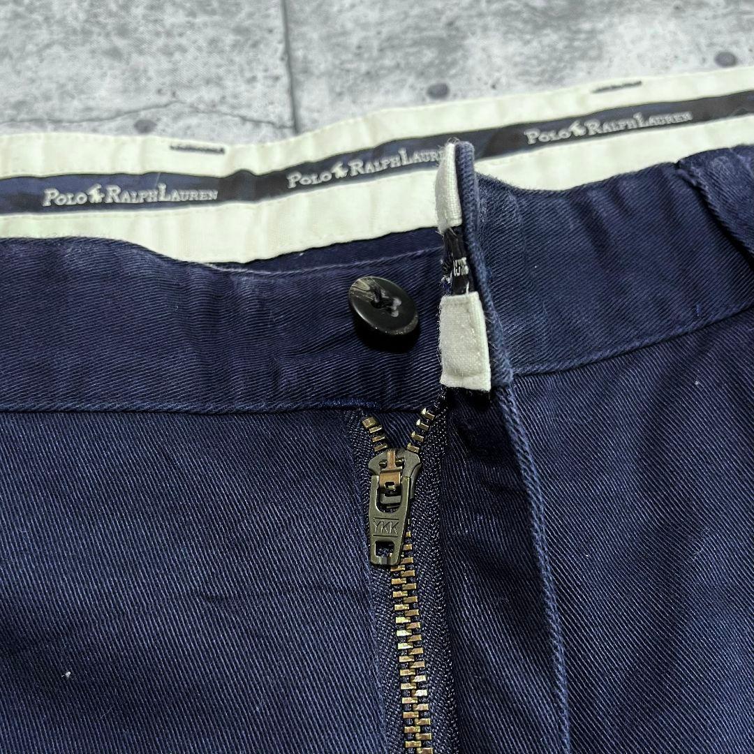90-00s POLO ラルフローレン ポロチノ タック入り 36 ネイビー
