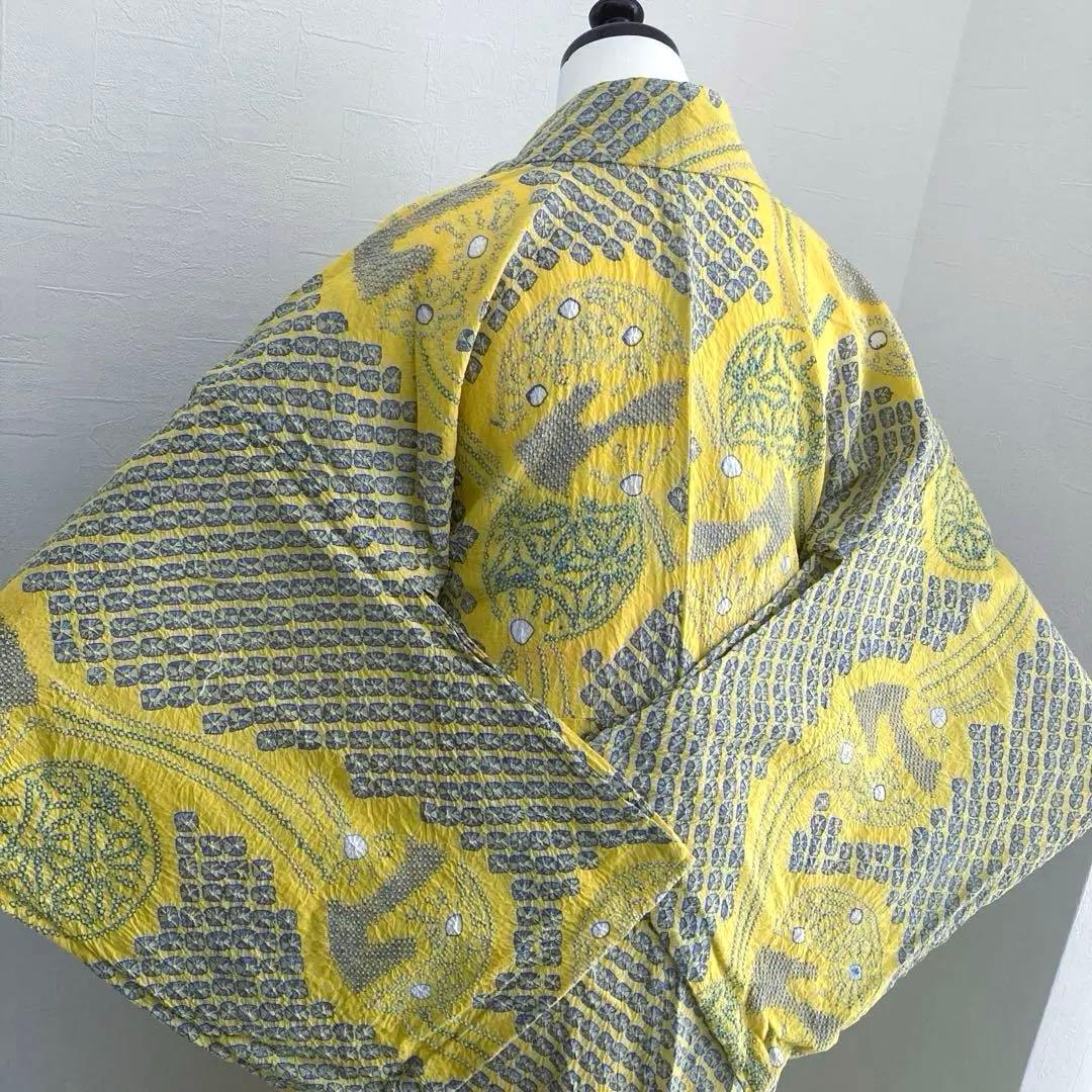 ヒタル 有松絞り浴衣・有松鳴海絞り　158cm マスタードカラーN222