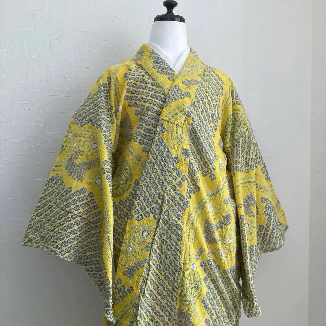 ヒタル 有松絞り浴衣・有松鳴海絞り　158cm マスタードカラーN222